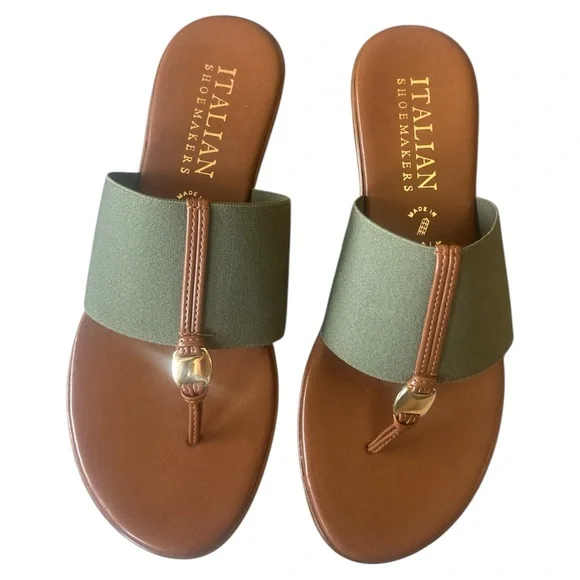 Italian Shoemakers Green and Brown Sandals with Minimalist Design - Picture 4 of 6